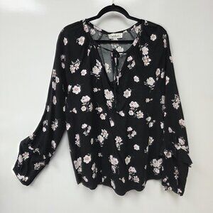 Cloudchaser Shirt Womens XXL Black Floral V Neck Bell Sleeve Boho Blouse Top